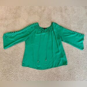 Embroidered Lattice Cut Out Sleeve Detail Top